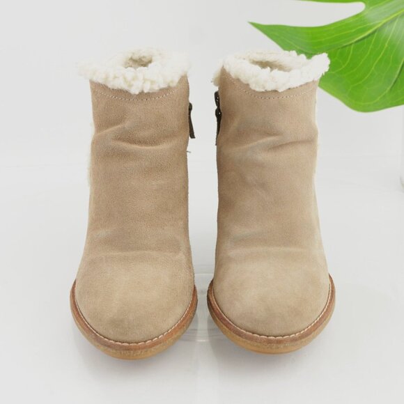 Cole Haan Womens Michelle Boot Size 7.5 Waterproof Tan Suede Sherpa Wedge Bootie - Picture 2 of 13